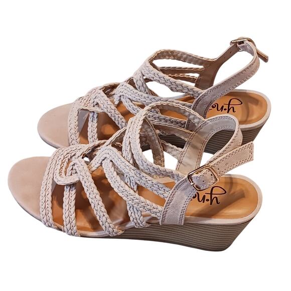 Y NOT? Braided Beige wedge sandals size 8.5 Dressy Strappy Sandles Barely EUC - Picture 3 of 9